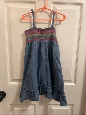 OshKosh B'gosh Blue Denim Sundress with Rainbow Smocked Bodice